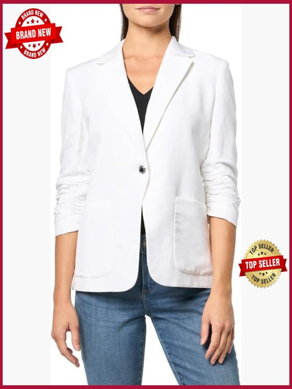 Calvin Klein Women's 3/4 Ruched Sleeve One Button Blazer